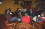 The group enjoying hot chocolate & holiday bread. 