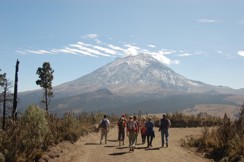 On acclimatization hike with Popo (active volcano) in background. 